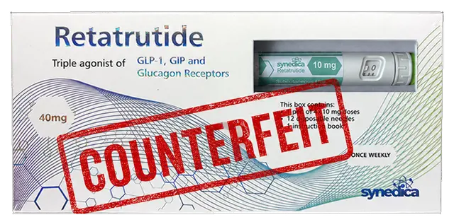 Counterfeit Synedica Retatrutide packaging